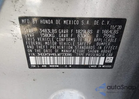 2020 Honda Fit Lx z USA, uszkodzony, nr VIN 3HGGK5H46LM733086